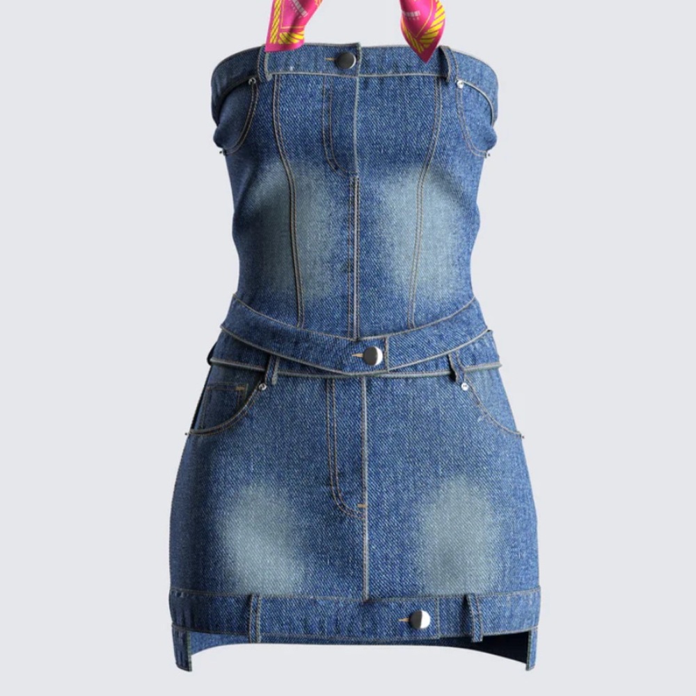 Finesse Brand Georgina Blue Denim Tube Top & Mini Skirt